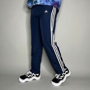 Vintage Adidas Sweatpants Navy Blue White 3 Stripes Relaxed Fit Ankle Zipper Y2K